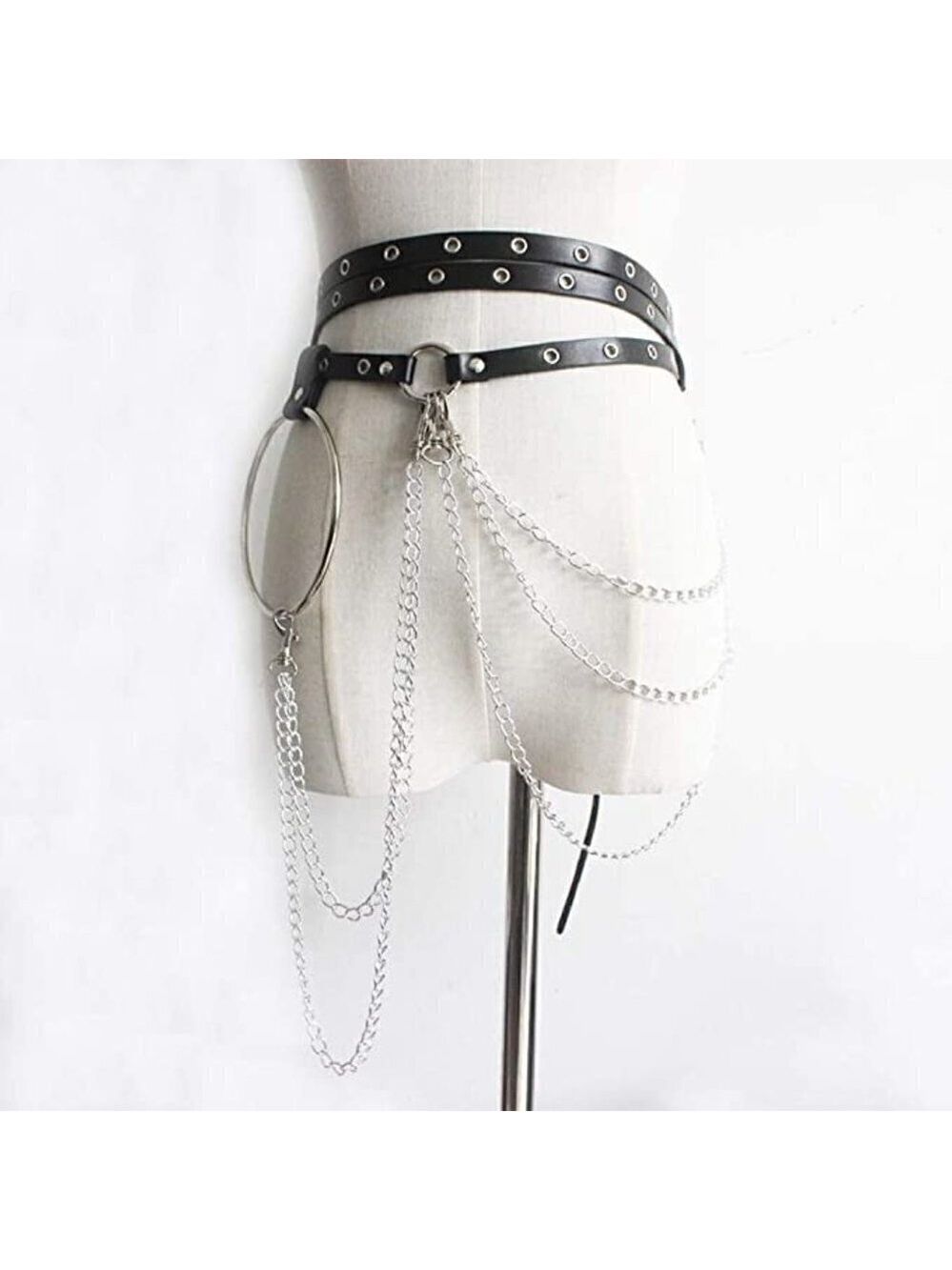 BELLY Waist Chain Belt Leather Body Harness Jewelry Cosplay Dominatrix BDSM NWT - Picture 3 of 4